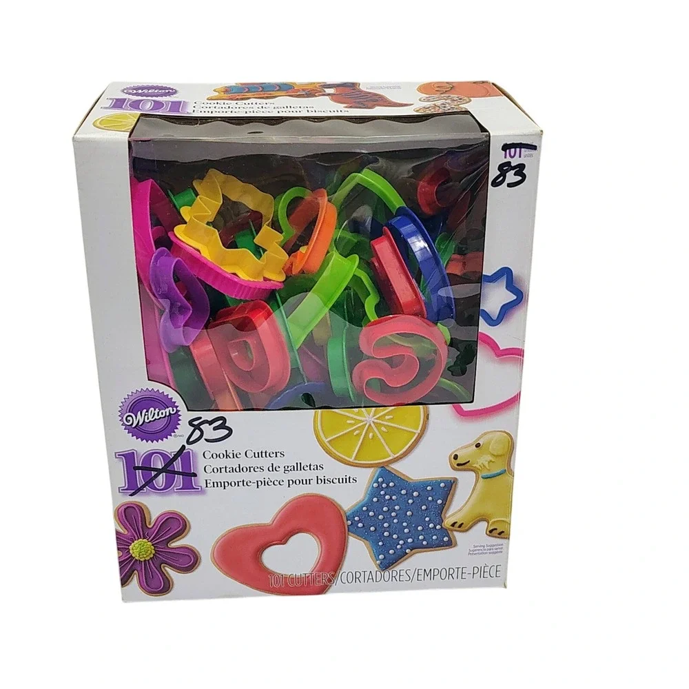 Wilton 83 Cookie Cutters Set Plastic Alphabet‎ Numbers Holiday Shapes Multicolor